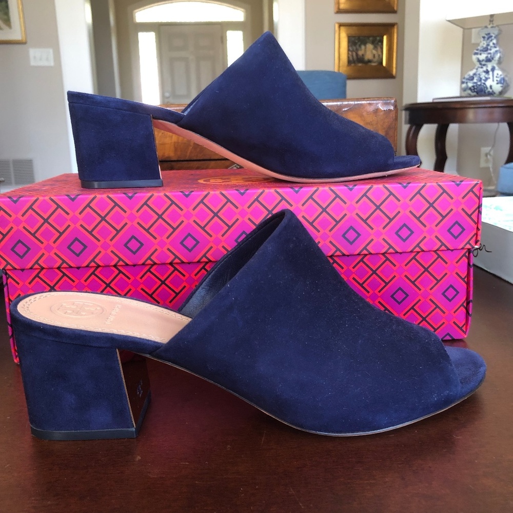 Tory Burch Salinas Lancaster Suede Navy Slide